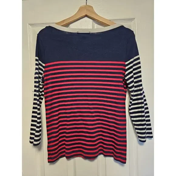 Lauren Ralph Lauren Women's L - Navy Blue & Red Striped Shirt - Picture 3 of 3
